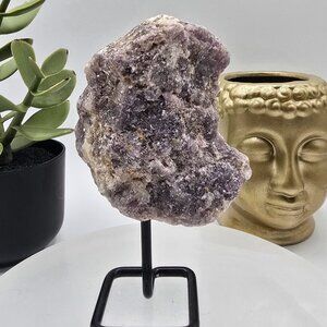 Natural Rough Lepidolite Crystal on Stand – Calming, Grounding & Heart-Soothing